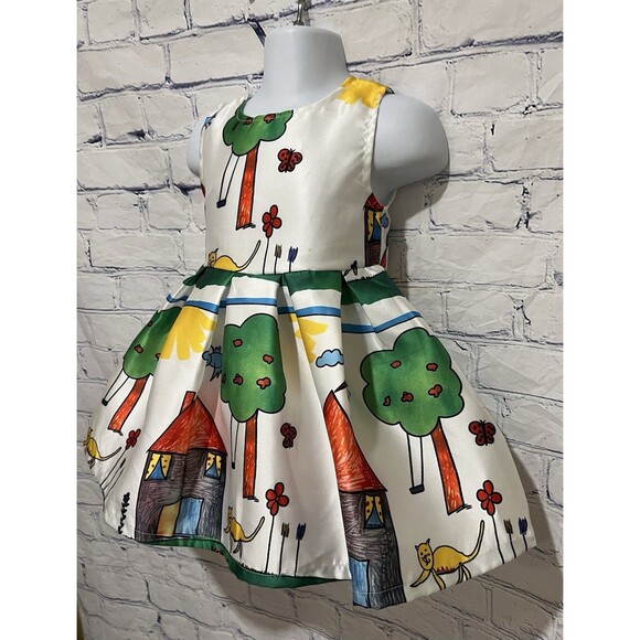 Doe A Deer Whimsical Print Drawing Dress - Doodle Dress size 2 - Picture 3 of 7